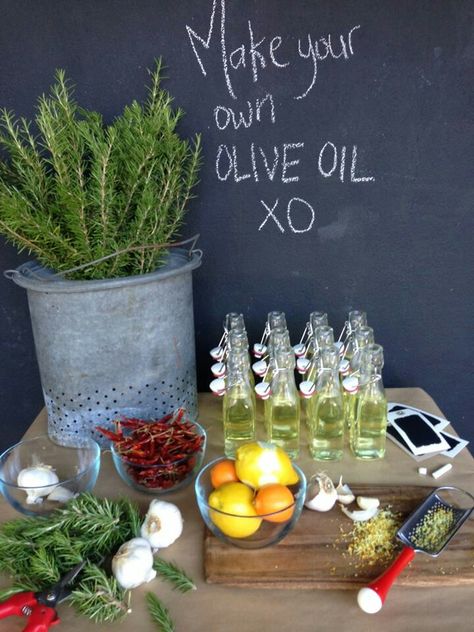 olive oil party Olive Oil Bar Wedding, Make Your Own Olive Oil Bar, Olive Oil Tasting Bar, Tuscany Themed Bridal Shower Ideas, Italian Theme Baby Shower Ideas, Little Italy Party, Diy Olive Oil, Italian Dinner Party Decorations, Italian Brunch