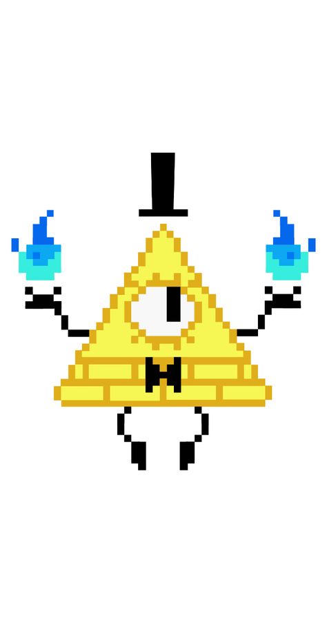 Pixel sticker with the main villain named Bill Cipher of the Gravity Falls cartoon.. #yellow #cartoon #Gravityfalls #Pixel #BillCipher Gravity Falls Pixel Art Grid, Gravity Falls Wallpaper Bill Cipher, Bill Cipher Pixel Art, Gravity Falls Minecraft, Pixel Art Cartoon Characters, Bill Cipher Statue, Gravity Falls Perler Beads, Yellow Pixel Art, Bill Cipher Wallpaper