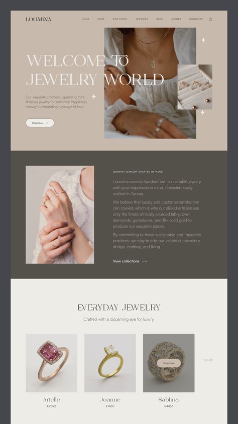 Jewelry Cover Design, Jewelry Store Website Design, Jewelry Website Design Inspiration, Jewellery Website Design, Jewellery Portfolio, Jewelry Website Design, Simple Website Design, Jewelry Websites, Jewelry Portfolio