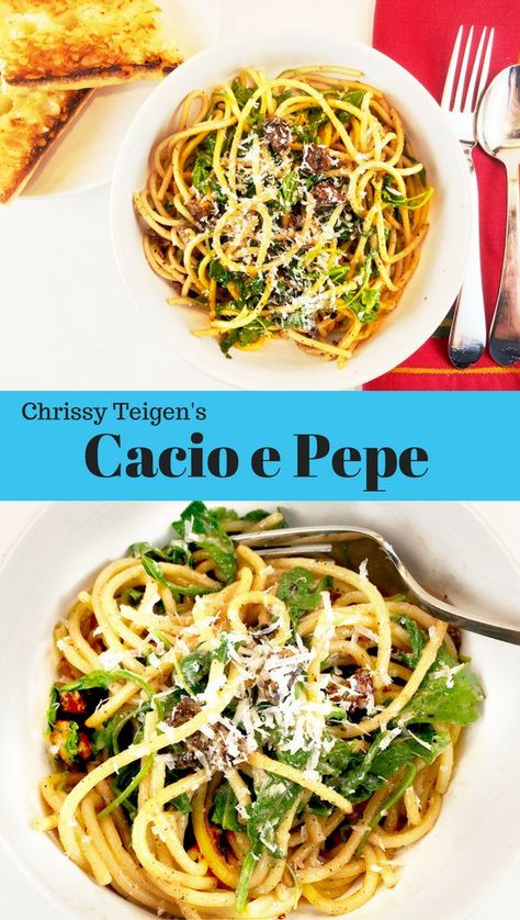 Chrissy Teigen’s Lemon-Arugula Cacio e Pepe is a quick and easy recipe guaranteed to be your new favorite pasta! #ChrissyTeigen #bestpastarecipe #easyandimpressive Chrissy Teigen Recipes, Pasta Food Recipes, Signature Recipes, Pancetta Pasta, Pasta Food, Chrissy Teigen, Classic Dishes, Noodle Recipes, Red Pepper