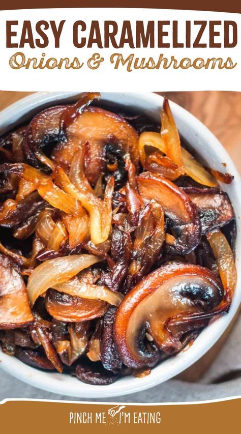 Learn how to make these easy caramelized onions and mushrooms recipe that adds rich flavor to any dish. Perfect as a topping for steaks, topping for burgers, and sandwiches or as a flavorful side dish. Learn the best techniques for achieving perfectly caramelized onions and savory mushrooms every time. Carmelized Onions And Mushrooms, Sauteed Mushrooms And Onions, Steak Toppings, Caramelized Mushrooms, Caramelized Onions And Mushrooms, Caramelized Onions Recipe, Easy Vegetable Side Dishes, Mushrooms And Onions, Cooking With White Wine