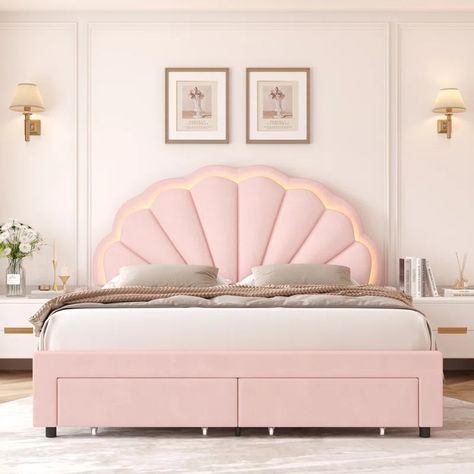 Shell Bed Frame, Shell Headboard, Shell Bed, Bed Headrest, Led Bed, Bed Frame With Drawers, Girly Acrylic, Led Bed Frame, Luxury Room