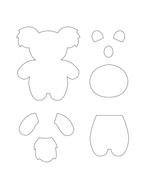 Free Felt Animal Patterns, Koala Outline, Diy Koala, Animal Felt Patterns, Bear Patterns Sewing, Koala Craft, Koala Stuffed Animal, Felt Animal Pattern, Bear Template