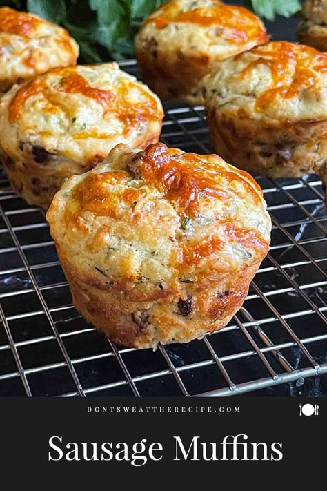 These sausage muffins are an easy, freezer-friendly, on-the-go breakfast during busy school and work days. These savory muffins are full of sausage, eggs, and cheese. Simple Muffins With Sausage, Freezer Breakfast Muffins, Protein Sausage Muffins, Savory Breakfast Cookies, Sausage Muffins Breakfast, Savory Muffins Breakfast, Egg Sausage Muffins, Sausage And Cheese Muffins, Egg And Sausage Muffins