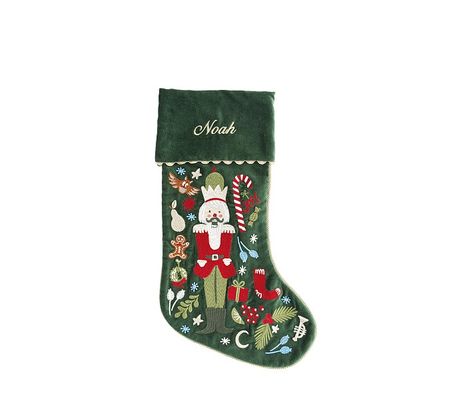 Rifle Paper Co. Nutcracker Embroidered Velvet Christmas Stocking | Pottery Barn Kids Pottery Barn Christmas Stocking, Velvet Christmas Stocking, Nutcracker Characters, Embroidered Stockings, Velvet Christmas, Embroidered Velvet, Nutcracker Ballet, Warm Christmas, Whimsical Christmas