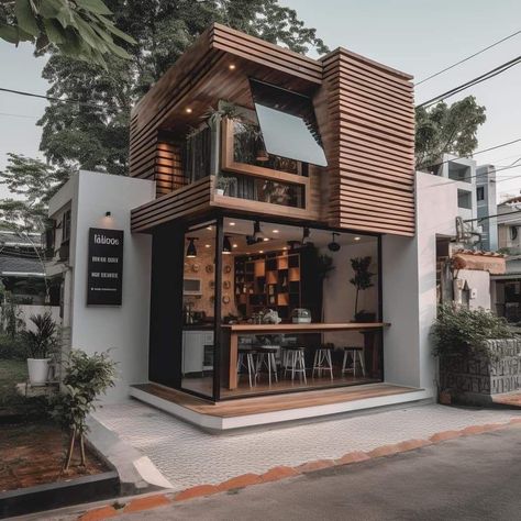 Small Restaurant Design Exterior, Small Office Exterior Design, Food Truck Aesthetic, Reka Bentuk Landskap, Coffee House Design, Photography House, California Life, Detail Arsitektur, Pelan Rumah