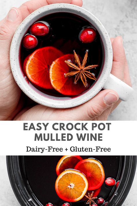 Crockpot Mulled Wine - a cozy and delicious holiday drink that is perfect for gatherings! #mulledwinecrockpot #crockpotmulledwine #mulledwinerecipe #christmasrecipes #christmasdinner #christmasparty Mulled Wine Recipe Crockpot, Mulled Wine Crockpot, Best Mulled Wine Recipe, Mulled Wine Spices, Hot Wine, Fall Crockpot, Wooden Skillet, Wine Ingredients, Vegan Slow Cooker Recipes