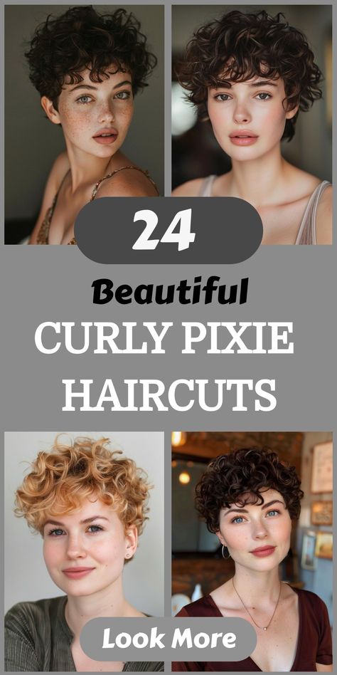 Check out 24 trendy curly pixie haircuts that will transform your curly locks into a bold statement. Whether you prefer edgy, short cuts or softer, wavy pixies, these curly pixie haircuts provide a range of stylish and elegant options. Discover the ideal curly pixie haircut to enhance your natural curls and style. "bixie" Haircut For Curly Hair, Short Curly Haircuts Older Women, Pixie Permed Hair, Curly Mushroom Haircut, Permed Pixie Hairstyles, Curly Pixie Cuts Round Face Curls, Pixie Hairstyles Curly Hair, Short Pixie Cut Curly Hair, Short Hairstyle Curly Hair