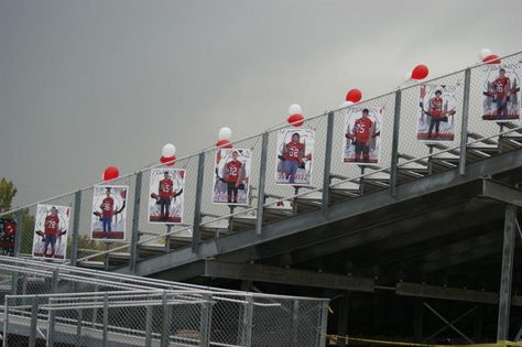 Brighton High School. Banners for football players Football Fence Decorations, Football Stadium Decorations High School, Football Banners, Senior Night Football, Soccer Senior Night, Soccer Banquet, Senior Night Posters, Football Banquet, Football Moms