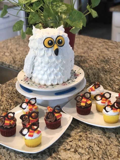 Hedwig Birthday Cake, Harry Potter Hedwig Cake, Harry Potter Owl Cake, Hedwig Cupcakes, Torte Decije, Hedwig Cake, Cupcakes Harry Potter, Harry Potter Theme Birthday Party, Gateau Harry Potter