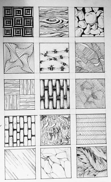 Simulated Texture Drawing, Smooth Texture Drawing, Drawing Metal Texture, Implied Texture Drawing, Drawabox Texture, Drawing Texture Ideas, Leaf Texture Drawing, Different Textures Drawing, Metal Texture Drawing