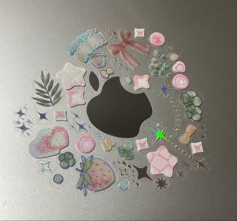 pink and green stickers on a clear macbook case Chromebook Stickers Aesthetic, Cute Macbook Case Laptop Covers, Macbook Sticker Case, Aesthetic Laptop Decoration, Macbook Case Aesthetic Stickers, Laptop Case Decoration, Mac Stickers Aesthetic, Laptop Sticker Inspo Aesthetic, Aesthetic Folder Design