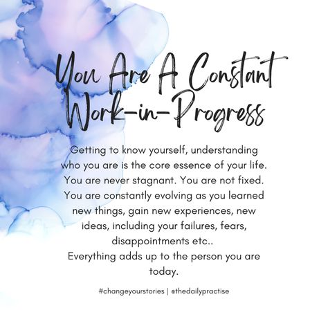 Keep exploring and learning new things about yourself. Dig deep and get in touch with your inner self as often as you can. You are never fixed as a person. You are constantly evolving as a person. Know who you, what you stand for, what you believe in or not, why? Be your own best friend. Evolving As A Person, Be Your Own Best Friend, Your Own Best Friend, Own Best Friend, Self Study, Learning New Things, Constantly Evolving, Inner Self, Daily Practices