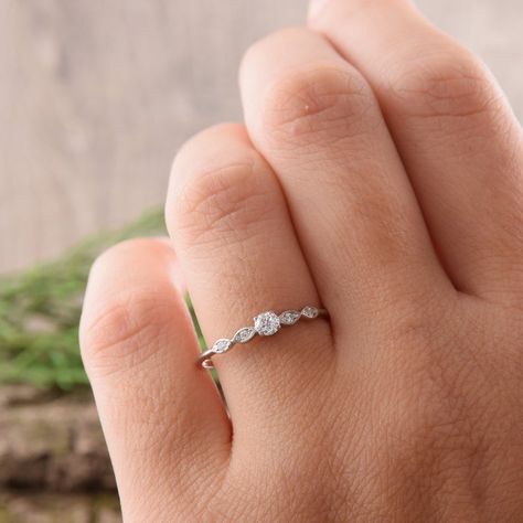 Dainty Womens Promise Ring Small Minimalist Silver Ring | Etsy Simplistic Engagement Rings Silver, Simple Promise Rings For Her Silver, Minimalist Engagement Ring White Gold, Minimalist Rings Engagement, Minimalist Engagement Ring Silver, Tiny Wedding Ring, Promise Rings Silver, White Gold Rings For Women, Pearl Promise Rings