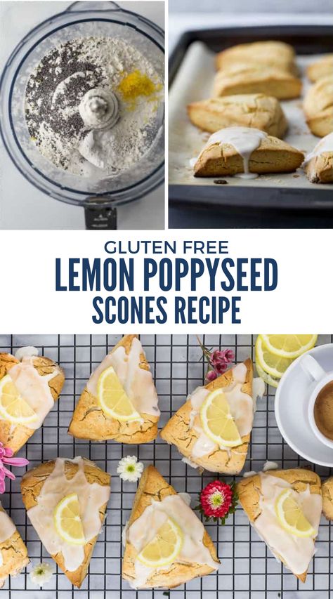 Gluten Free Lemon Poppy Seed Scones made in a food processor then drizzled with an easy sweet Lemon Glaze. Hands down the BEST flaky scone recipe you’ll ever make! These Lemon Poppy Seed Scones are perfect for brunch and breakfast. Lemon Poppy Seed Scones, Lemon Glaze Recipe, Best Scone Recipe, Tarte Vegan, Gluten Free Brunch, Easter Feast, Gluten Free Scones, Vegan Easter, Easter Brunch Food