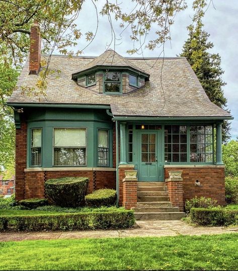 Unique New & Old Custom Homes | Detroit, Michigan Unique House Colors, Green Front Door, Whimsical Houses, Michigan Photography, Dream Cottage, Cute House, Detroit Michigan, Dream House Exterior, Sims House