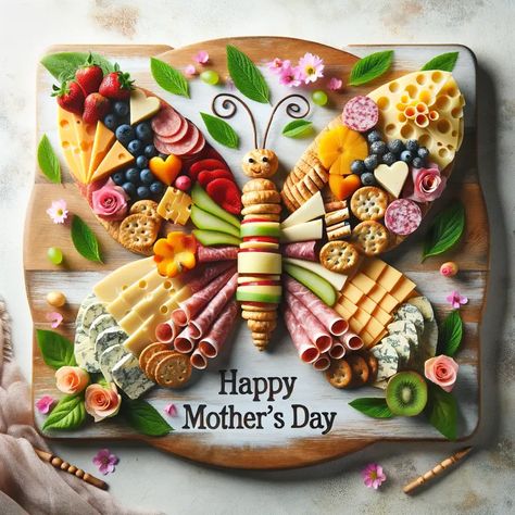 Mother's Day Charcuterie Board Ideas to Honor Mom - Insider Mama | Mom Blog | Mom Life Charcuterie Board Ideas For Mother’s Day, Butterfly Charcuterie Board Ideas, Elephant Charcuterie Board, Butterfly Vegetable Tray, Puzzle Charcuterie Board, Pregnant Friendly Charcuterie, Charcuterie Board Butterfly, Flower Shaped Charcuterie Board, Butterfly Appetizers