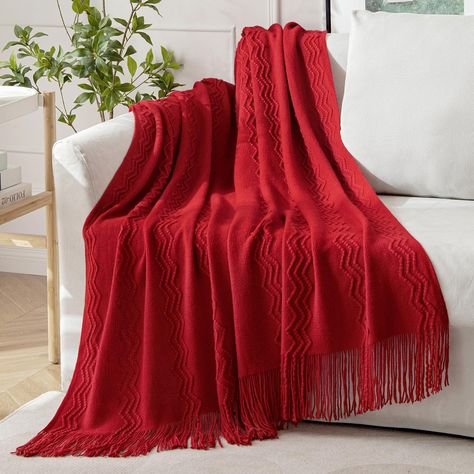 PRICES MAY VARY. MIULEE THROW BLANKET: 50"x60" red blanket is made of cozy weave fabric which has good comfort and breathability with cute tassels. BOHO DECORATIONS：Special knitted pattern and cute tassel design make this throw blanket easy to match with your home decoration to bring your room a farmhouse touch. MIULEE throw blanket is very suitable for homeowners who are looking for classic home decorations. DIVERSE USAGE: Relax yourself on the sofa couch or bed with this lightweight knit blank Gray Couch, Fall Throw Blanket, Textured Throw Blanket, Red Throw Blanket, Red Blanket, Diamond Red, Fleece Plaid, Red Throw, Halloween Blanket