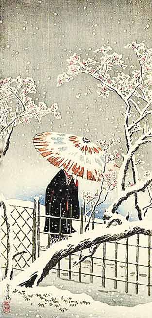 Réciter ou écrire des Haïku  - Significations & Interprétations Rêves - Tableau  ©Takahashi Hiroaki - Shotei - 1871-1945 Winter Kunst, Japanese Woodcut, Japanese Art Prints, Japanese Illustration, Art Asiatique, Japon Illustration, Eastern Art, Arte Obscura, Art Japonais