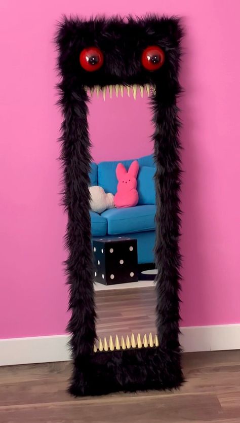 Weird Room Decor, Monster Mirror, Tacky Decor, Strange Decor, Full Size Mirror, Weird Furniture, Trippy Room, Full Length Floor Mirror, Hippy Room