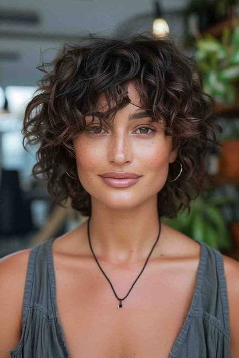 The Best Short Haircuts of 2024 Short Bob Haircuts Curly Hair, Angled Bob Haircuts Curly Hair, Choppy Bob Curly Hair, Naturally Curly Bob With Bangs, Short Curly Thinning Hair Styles, Short Curls With Bangs, Short Curly Haircuts Bangs, Curly Lob Haircut With Bangs, Curly Short Haircuts With Bangs