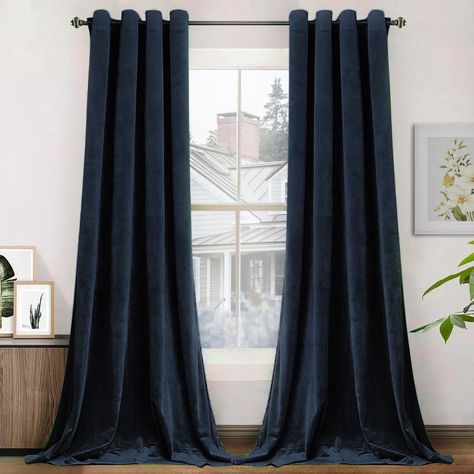 PRICES MAY VARY. Package Detail: Your package includes 2 navy blue velvet curtain panels, each velvet panel drape measures 52 inch wide by 96 inch long and features 8 rust-proof 1.6 inch inner diameter grommets. Fits well with most standard curtain rods. Soft and Smooth Materials: Our solid bedroom curtains are made of velvet fabric with OEKO-TEX Standard 100 and Global Recycled Standard. You not only choose our products, but also choose health (our products have OEKO certification). With soft a Blue Velvet Curtains, Navy Curtains, Navy Bedrooms, Bedroom Curtains, Insulated Curtains, Drape Panel, Curtains For Living Room, Velvet Curtains, Grommet Curtains