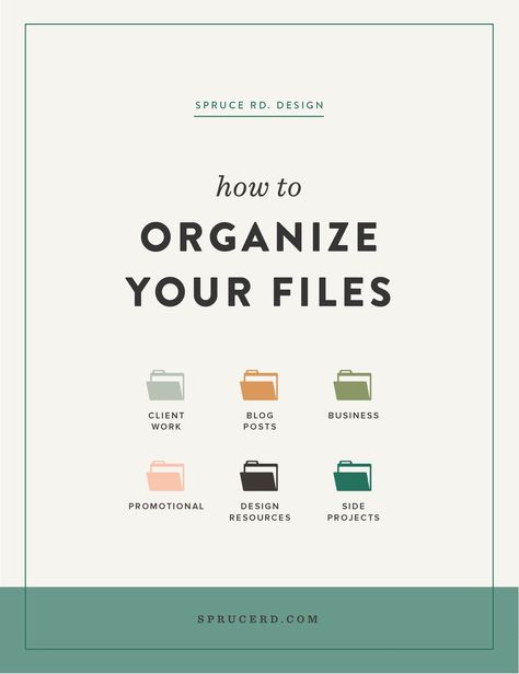 How to organize your files | Spruce Rd. | Clean up your computer clutter, and create an organized system for your files. Everything from how to organize your blog posts, client work and marketing files. Productivity Organization, Business Folder, Digital Clutter, Clutter Solutions, Office Administration, Folder Organization, Digital Organization, Electronic Organization, Website Tips