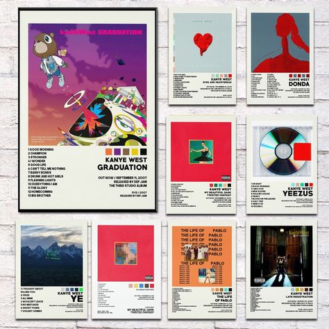 Album Art Wall Decor, Kanye Posters For Room, Kanye Room Decor, Kanye West Room Decor, Album Wall Art, Room Decor Rapper, Kanye Painting, Rap Prints For Your Room, Music Posters Kanye