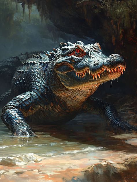 Fantasy Giant, Giant Alligator, Dnd Portraits, Black Teeth, World Building, Crocodiles, Wild Animals, Reptiles, Alligator