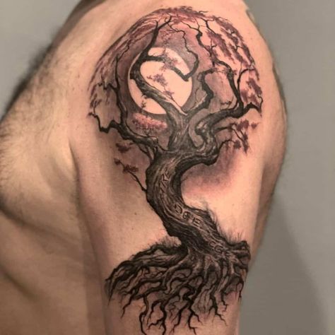 Tree On Shoulder Tattoo, Tree Of Life Tattoo Men Shoulder, Strong Tree Tattoo, Tree Of Life Tattoo Shoulder, Viking Tree Of Life Tattoo, Viking Tattoo Ideas For Men, The Tree Of Life Tattoo, Tree Of Life Tattoo Design, Celtic Tree Tattoos