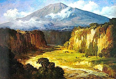 Wandering Silent Vertexes and Frozen Peaks: GUNUNG TALAMAU BY BASOEKI ABDULLAH Basuki Abdullah, Lukisan Lanskap, Gambar Lanskap, Sejarah Kuno, Foto Langka, Indonesian Art, Surakarta, Air Terjun, Lukisan Cat Air