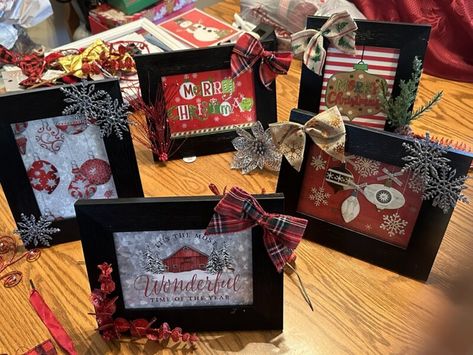 Christmas Picture Frames Craft Project - A Midlife Wife Photo Frame Christmas Ideas, Christmas Crafts With Picture Frames, Picture Frame Christmas Crafts, Busted Canvas Crafts Diy, Busted Canvas, Christmas Picture Frames, Making Picture Frames, Picture Frame Crafts, Inexpensive Christmas