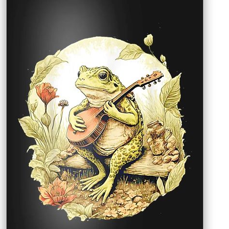 Frog Playing Banjo On Log Poster | TeeShirtPalace Frog Playing Banjo, Frog Png, Cottagecore Frog, Bookish Tattoos, Milk The Cow, Frog Illustration, Frog Tattoos, Frog Drawing, Frog Art