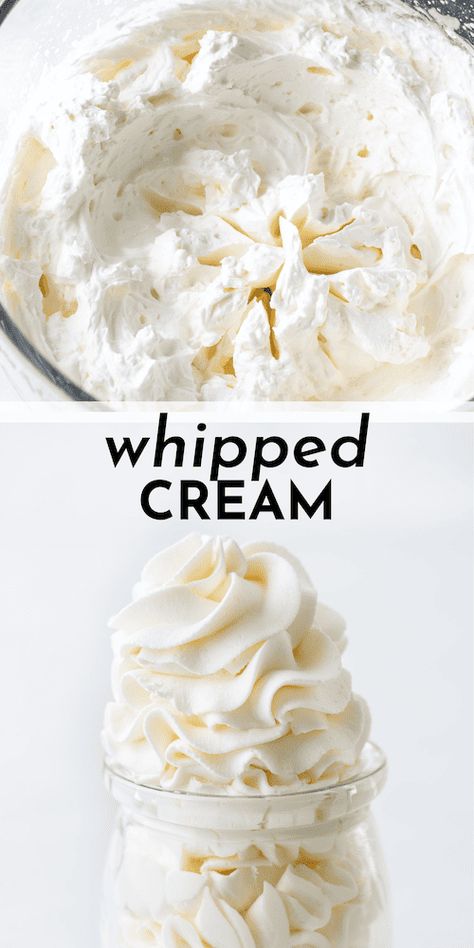 This whipped cream recipe makes perfect homemade whipped cream that is perfectly sweet, holds its shape, and tastes better than store-bought! With 3 ingredients and 3 simple steps, you'll be a DIY whipped cream pro when you follow my easy whipped cream recipe. Healthy Whipped Cream, Easy Whipped Cream Recipe, Whipped Topping Recipe, Easy Whipped Cream, Diy Whipped Cream, Perfect Whipped Cream, Cream Filling Recipe, Mini Lemon Cheesecakes, Homemade Whipped Cream Recipe