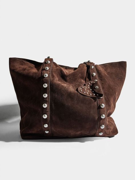 Leather Shopper Bag With Studs Brown | Parfois Parfois Bags, Flat Slingback Shoes, Wedge Trainers, Ballerina Heels, Leather Shopper Bag, Laptop Travel Bag, Small Travel Bag, Long Silver Earrings, What In My Bag