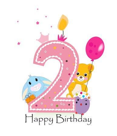 Happy Second Birthday, Teddy Bear Vector, Bear Vector, Teddy Bear Girl, Happy Birthday Candles, Happy Birthday Baby, Numbers For Kids, Girl 2nd Birthday, Greeting Card Template