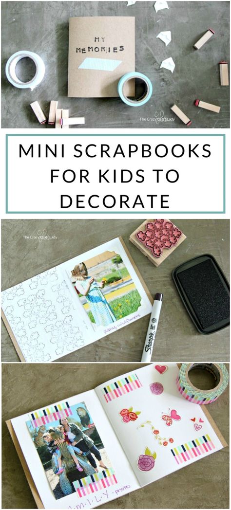 Memory Scrapbook: Making a Mini Scrapbook with Kids - The Crazy Craft Lady Class Scrapbook Ideas, Grandma Scrapbook Ideas, Kid Scrapbook Ideas, Beginner Scrapbooking Ideas Simple, Kids Scrapbook Ideas, Scrapbook Ideas Kids, How To Make A Scrapbook, Diy Mini Scrapbook, Scrapbook Ideas For Kids