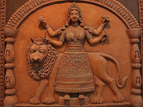 Durga in Terracotta Terracotta Sculpture, Durga Ji, Buddha Statue, Statue, Sculpture, India, Quick Saves, Art