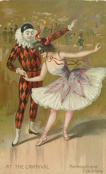 Harlequin and Columbine | Carnival Series No 117 Condition: … | Flickr Pierrot Costume, Cirque Vintage, Pierrot Clown, Circus Art, Graphics Fairy, The Carnival, Vintage Circus, Art Et Illustration, Arte Fantasy