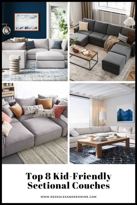 Family Friendly Couch Living Rooms, Best Family Couches Living Rooms, Performance Fabric Sectional, Kid Friendly Sofa Living Rooms, Best Sectionals For Families Living Room, Kid Friendly Home Design, Family Room Design Kid Friendly, Washable Sectional Sofa, Pet Friendly Sectional Sofa