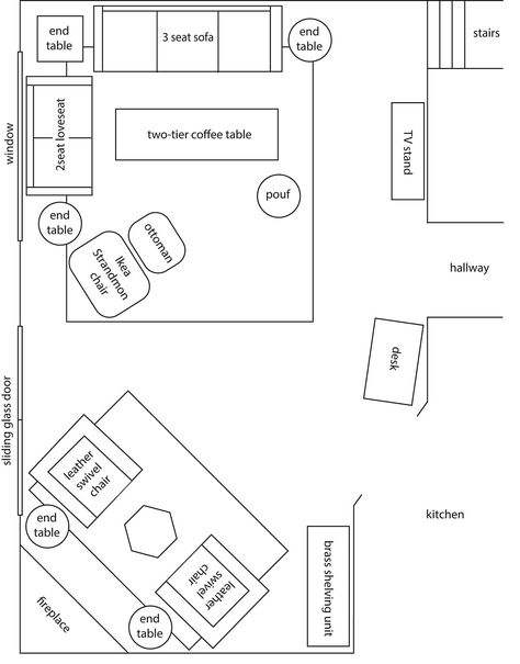 living room layout with sofa, loveseat and large wingback chair and ottoman Strandmon Ikea, Large Living Room Layout, Rectangle Living Room, Two Couches, Sofa Layout, Living Room Plan, Living Room Layout, Sala Grande, Living Room Furniture Layout