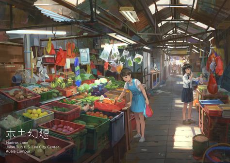 Finally project "Love, Money, Rock’n’Roll" where I work as main background artist started campaign on Kickstarter!  -->  www.kickstarter.com/projects/s… <--- Plea... Market Concept Art, Anime Market, Filipino Art, Philippine Art, Traditional Market, Environment Design, 판타지 아트, Environment Concept Art, Environmental Art