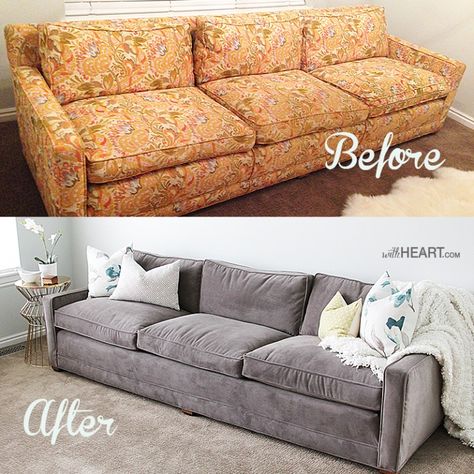 Upholstered Sofa Before And After, Sofa Remodelling, How To Recover A Couch Diy, Recover Sofa Diy, Upholster Couch Diy, Recover Couch Diy, Sofa Reupholstery Diy, How To Recover A Couch, Re Upholster Couch Diy