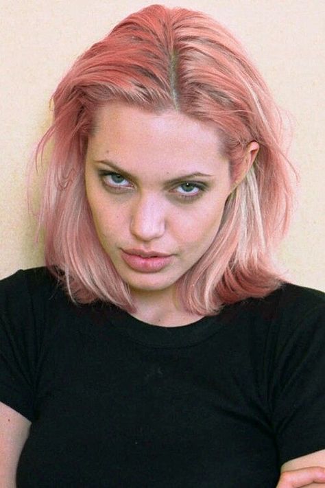 Angelina Jolie, Pink Hair, A Woman, Hair, Pink, Black