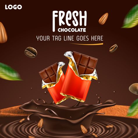 Poster For Social Media Announcement Of Delicious Chocolate Bars With Almonds#pikbest##Templates Chocolate Social Media Design, Chocolate Poster Design, Chocolate Poster, Chocolate Template, Social Media Announcement, Chocolate Background, Design Chocolate, Chocolate Bonbons, Healthy Snack Bars