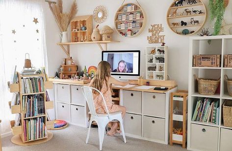 OUR FAVOURITE DESK AND STUDY AREAS FOR KIDS' ROOMS 2022 - Kids Interiors Teen Room Storage, Kallax Kids Room, Ikea Storage Cubes, Kids Desk Area, Kids Study Area, Pink Desk Chair, Smart Study, Kids Study Desk, Desk Solutions