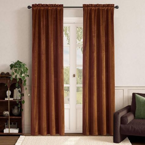 Amazon.com: Lazzzy Burnt Orange Velvet Curtains Brown Thermal Insulated 90 Inch Curtain Room Darkening Window Drapes Super Soft Luxury Curtains for Living Room Bedroom Rod Pocket, 2 Panels : Baby Rust Curtains Living Rooms, Amber Curtains, Window Curtains Living Room Ideas, Dark Academia Curtains, Burnt Orange Velvet Curtains, Fall Curtains Living Rooms, Yellowstone Bedroom, Orange Velvet Curtains, Cozy Fall House