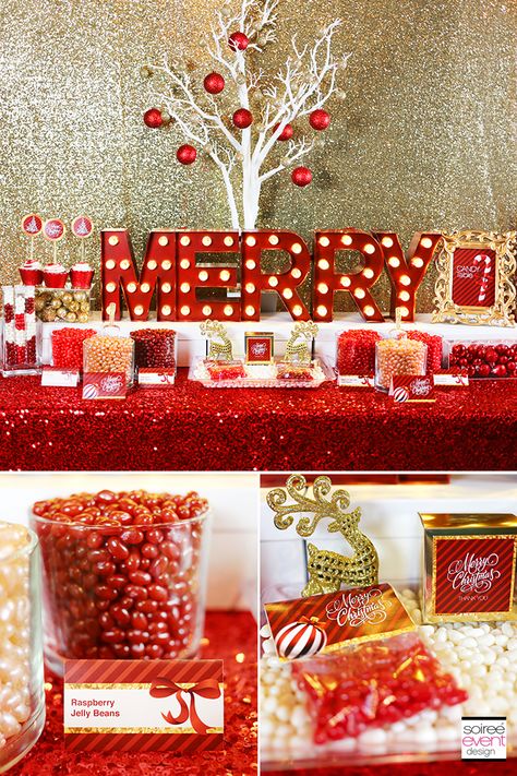 Christmas Candy Table, Christmas Candy Buffet, Candy Station Wedding, Gold And Red Christmas, Christmas Jelly, Christmas Desert, Christmas Candy Bar, Christmas Desserts Party, Christmas Dessert Table