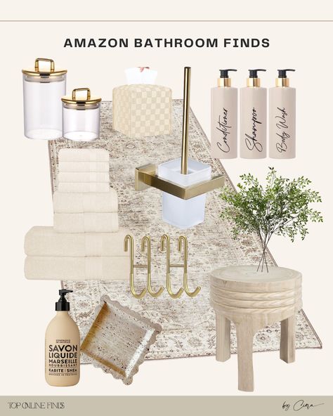 Amazon bathroom finds! Amazon Bathroom Finds, Amazon Bathroom Decor, Minimal Bathroom Design, Bathroom Finds, Neutral Bathroom Decor, Amazon Bathroom, Beige Bathroom, Aesthetic Bathroom, Future Apartment Decor