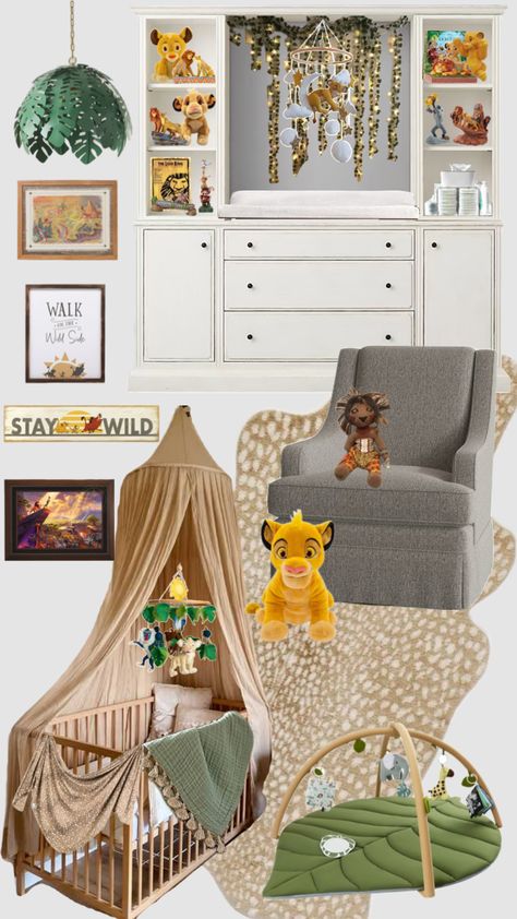 Lion King Nursery #disneylionking #disney #simba #thelionking #lionkingnursery #nurseryinspo #nursery The Lion King Nursery, Lion King Baby Nursery, Lion King Nursery Ideas, Nursery Moodboard, Disney Baby Nurseries, Lion King Nursery, Nursery Color Scheme, Jungle Lion, Lion King Baby